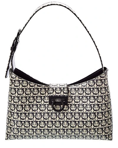 Salvatore Ferragamo Trifolio Coated Canvas Shoulder Bag Women 3 Salvatore Ferragamo Trifolio Coated Canvas Shoulder Bag Women