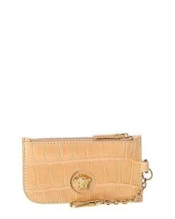 Versace La Medusa Croc-Embossed Leather Card Holder Women