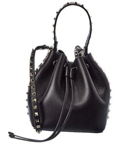 Valentino Rockstud Grainy Leather Bucket Bag Women