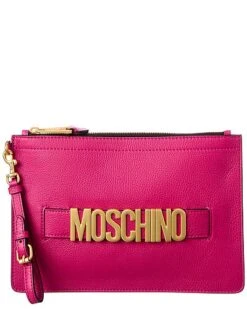 MOSCHINO Logo Leather Clutch Women