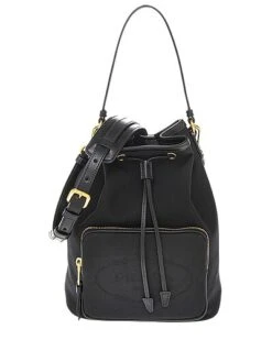 Prada Jacquard Logo Canvas & Leather Bucket Bag Women