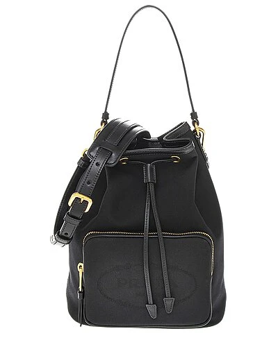 Prada Jacquard Logo Canvas & Leather Bucket Bag Women 3 Prada Jacquard Logo Canvas & Leather Bucket Bag Women