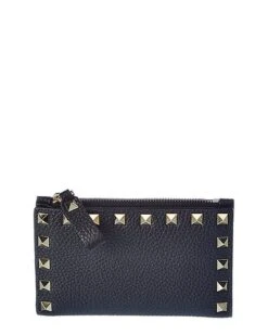 Valentino Rockstud Grainy Leather Coin Purse & Card Holder Women