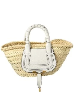 Chloé Marcie Mini Raffia & Leather Tote Women