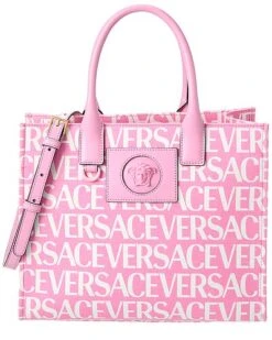 Versace Logo Canvas & Leather Tote Women