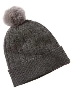Contrast Pom Cable Cashmere Hat Women