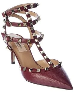 Valentino Rockstud Caged 65 Grainy Leather Ankle Strap Pump Women