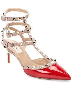 Valentino Rockstud Caged 65 Patent Ankle Strap Pump Women