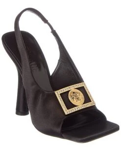 Versace Medusa Plaque Satin Slingback Sandal Women