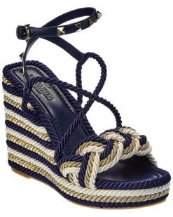 Valentino Rockstud 120 Leather & Rope Wedge Sandal Women