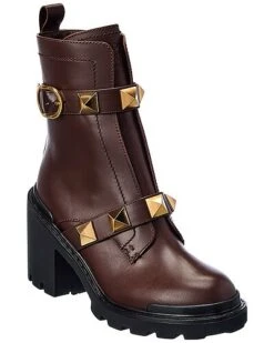 Valentino Roman Stud 85 Leather Combat Boot Women