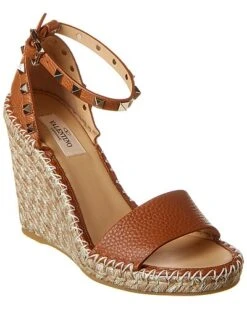 Valentino Rockstud 100 Grainy Leather Wedge Sandal Women