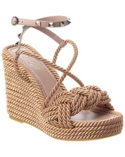 Valentino Torchon Rockstud 115 Rope Wedge Sandal Women