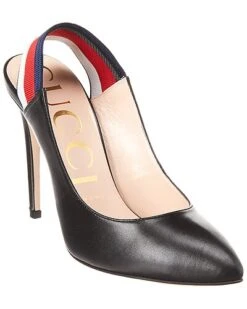 Gucci Sylvie Web & Leather Slingback Pump Women