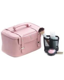 Pink Leatherette Travel Makeup Case Women