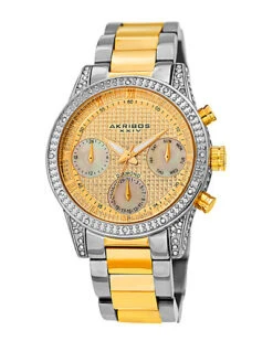 Women's Multifunction Pave Dial Diamond Accented Bezel Watch