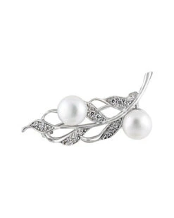 Rhodium Over Silver 8-9mm Pearl Brooch Women
