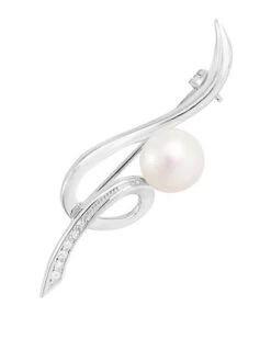 Rhodium Over Silver 8.5-9mm Pearl Brooch Women