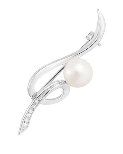 Rhodium Over Silver 8.5-9mm Pearl Brooch Women 3 Rhodium Over Silver 8.5-9mm Pearl Brooch Women