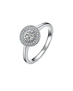 Silver CZ Halo Ring Women