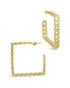 14K Plated Cuban Link Hoops Women