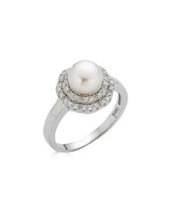 Silver 8.5mm Pearl CZ Ring Women