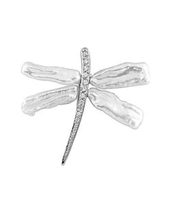 Rhodium Plated Silver Freshwater Pearl Brooch Women