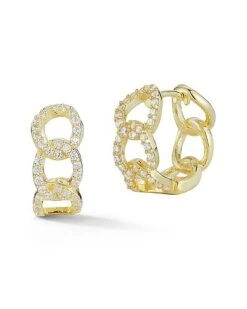 And Madison 14K Over Silver CZ Curb Hoops Women