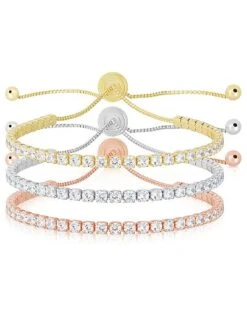 Silver CZ Adjustable Tennis Bracelet Set Women