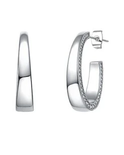Silver CZ Tapered C Hoops Women