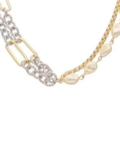 18K Two-Tone Plated Link Necklace Women