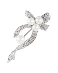 Rhodium Plated Silver 5-7mm Pearl & CZ Brooch Women