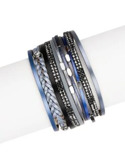 Flaming Blue Hues Leather And Crystal Bracelet Women