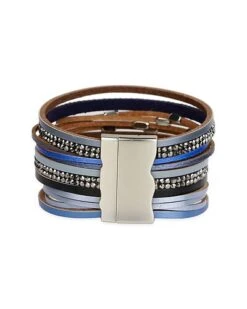 Flaming Blue Hues Leather And Crystal Bracelet Women -Women's Fashion General Store 6030770646 RLLD 3
