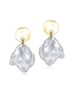 14K Over Silver 21.2-20mm Pearl Earrings Women
