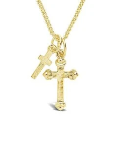 14K Plated Double Cross Pendant Necklace Women
