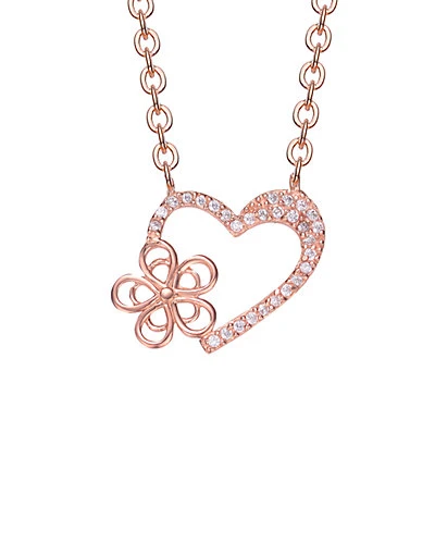 14K Rose Gold Vermeil CZ Heart & Flower Necklace Women 3 14K Rose Gold Vermeil CZ Heart & Flower Necklace Women
