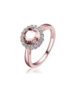 14K Rose Gold Vermeil CZ Halo Ring Women