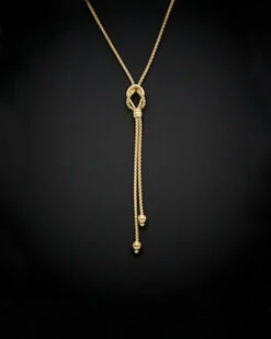 14K Italian Gold Lariat Necklace Women