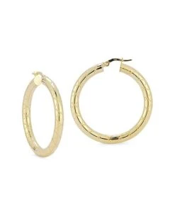 14K Italian Gold Bold Thick Quilted Medium Hoops Women